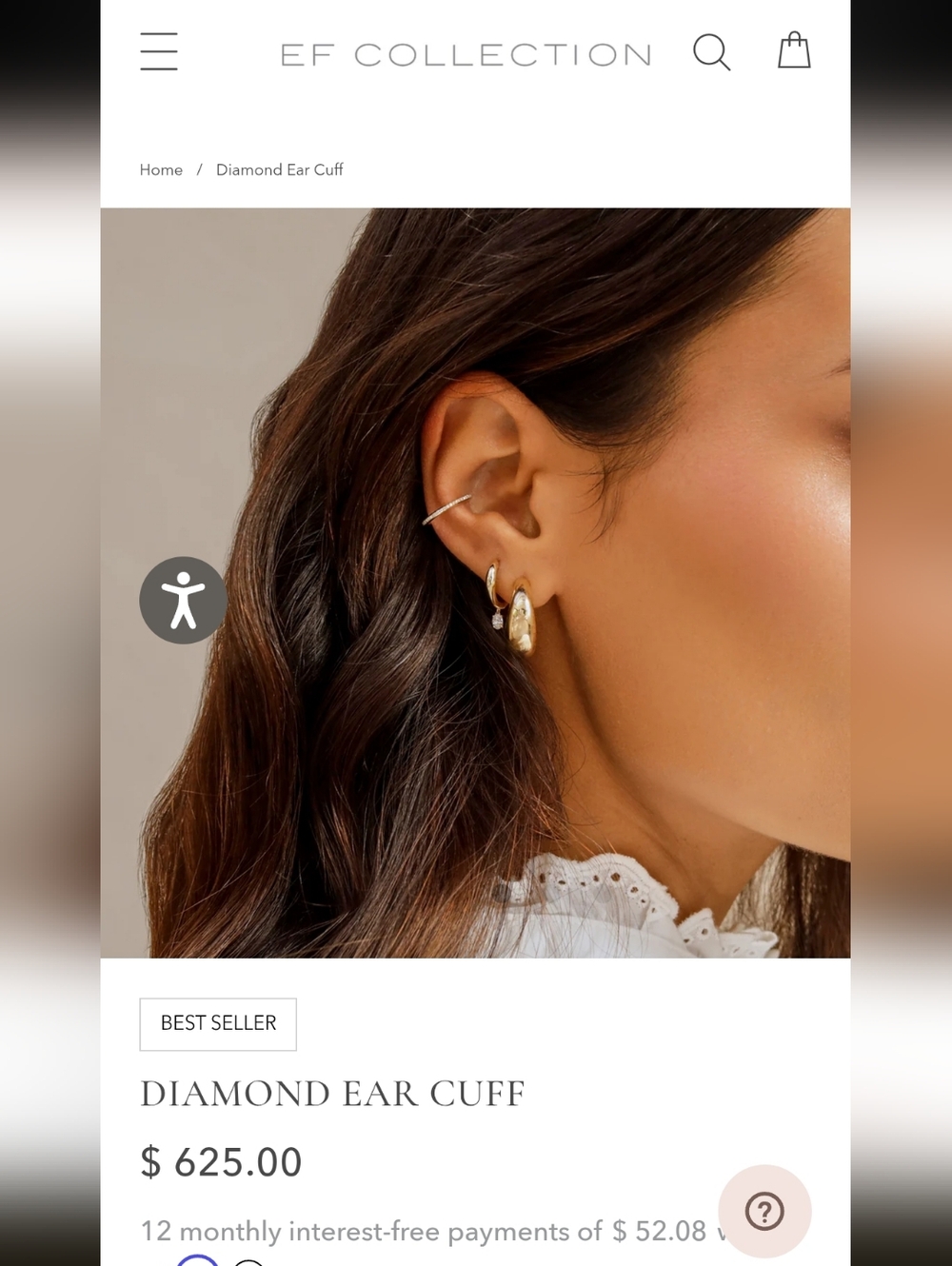 💎 White Gold Diamond Ear Cuff 💎